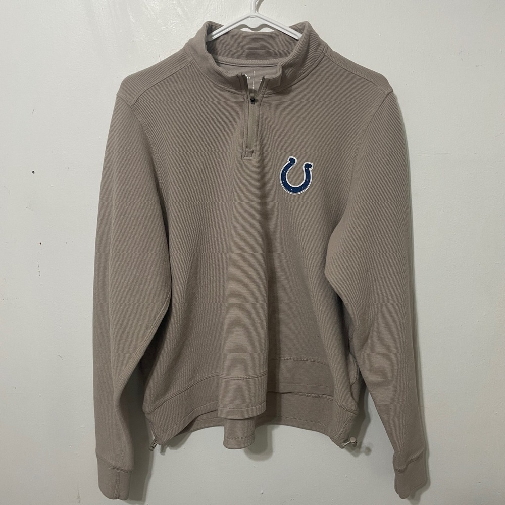 Antigua Womens Indianapolis Colts Quarter Zip Pullover Sweatshirt Tan XL